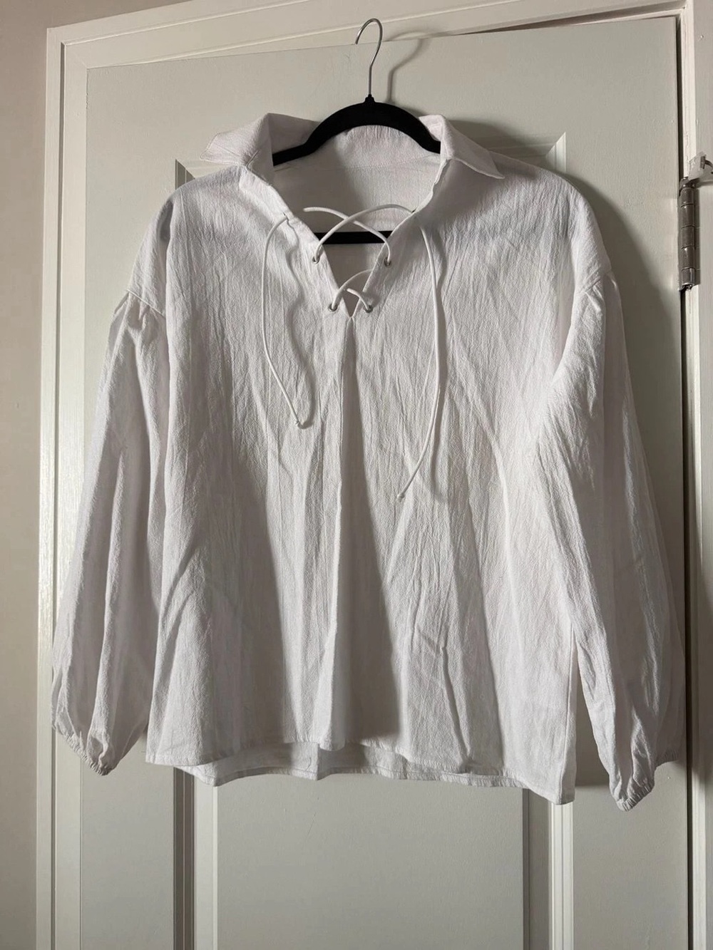 Women's White Lace-Up Peasant Top